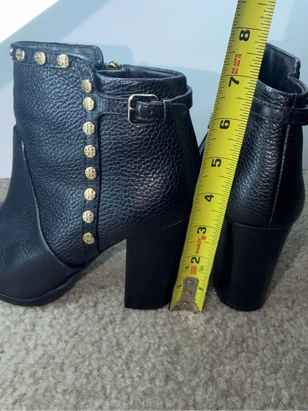 Tory Burch Black Pebbled Leather Studded Ankle Boots  5M